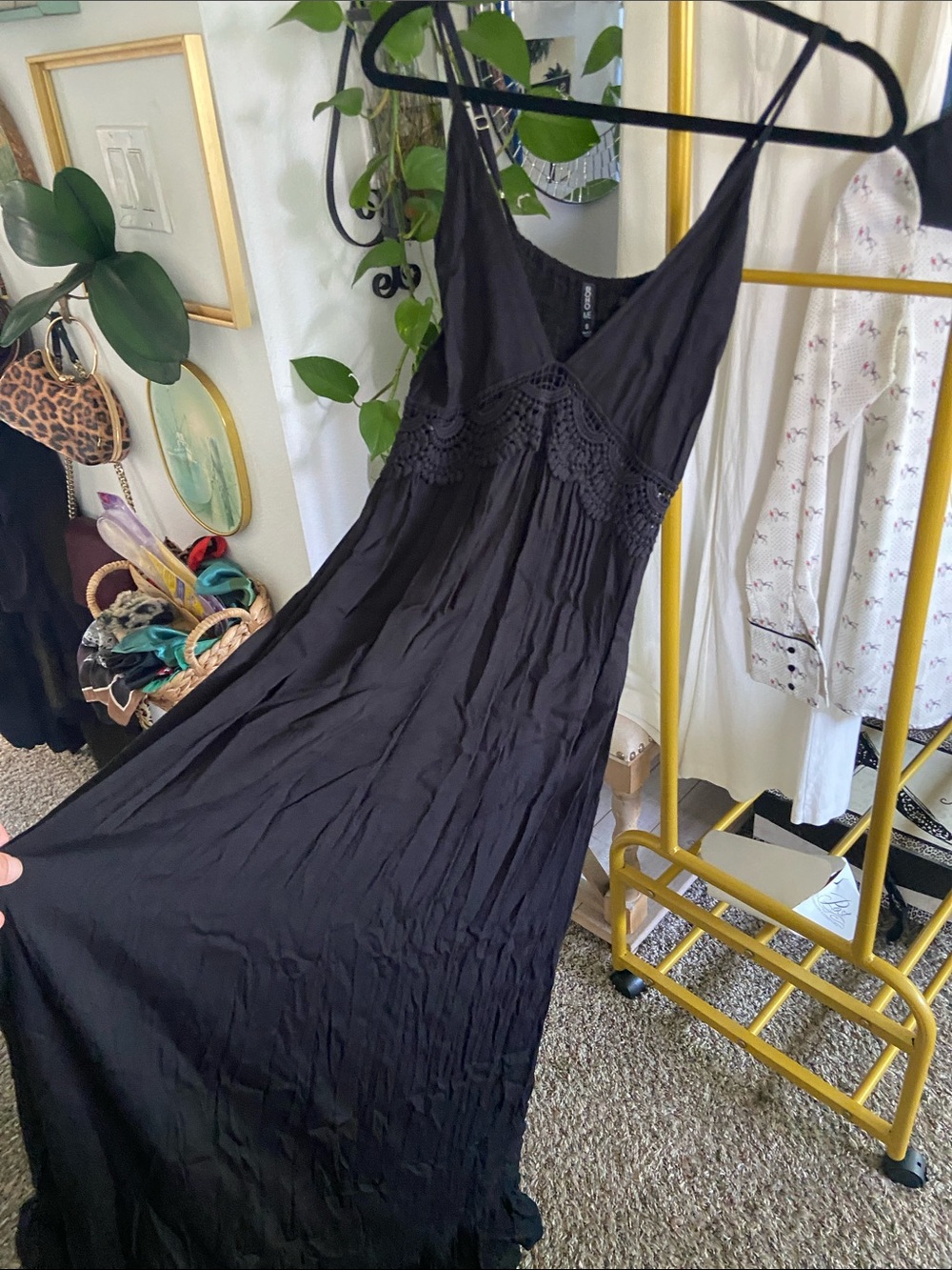Black Maxi Dress with Lace Waist Detail